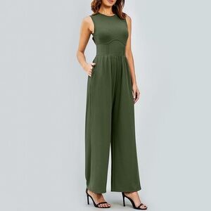 Cider Olive Green Ribbed Sleeveless Jumpsuit w/ Pockets - SIZE XL